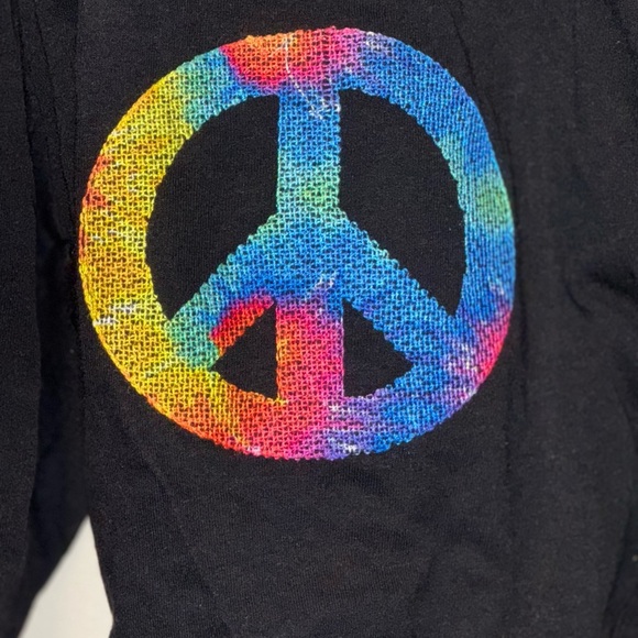 Bioworld Black Athletic Shorts with Colorful Peace Sign - Picture 3 of 9